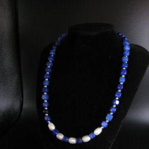 Lapis blue and Pearl necklace