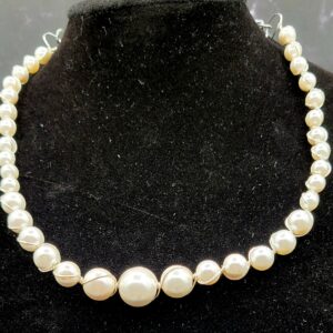 Silver wrapped pearl suite of necklace and earrings