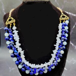 Tri strand lapis and blue lace agate necklace