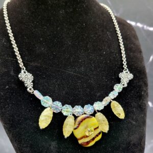 Yellow, crystal, and brown and Czech glass necklace