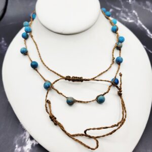 Crochet necklace with blue beads