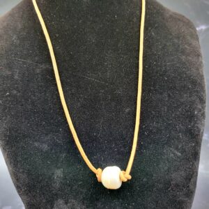 Large pearl on leather choker