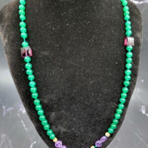 Green jasper and purple crystal necklace